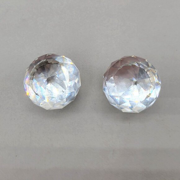 Faceted Crystal Glass Round Drawer Knobs Brushed Silver Base Set of 2 - Picture 5 of 6
